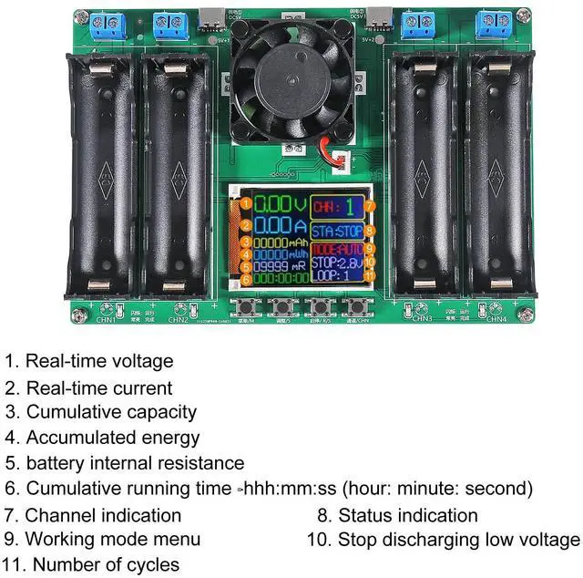 Alt view image 6 of 6 - 1pcs 18650 Lithium Battery Capacity Tester Module MAh MWh Digital Battery Power Detector Module 18650 Tester Type-C (4 Channel)