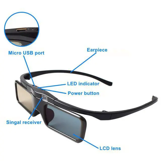 Alt view image 2 of 6 - ST08-BT 2X 3D Active Shutter Glasses Rechargeable for RF 3D TV, 3D Glasses for Sony, Panasonic, Epson 3D Projector, Samsung 3D TV, Compatible with TDG-BT500A TY-ER3D5MA TY-ER3D4MA TDG-BT400A