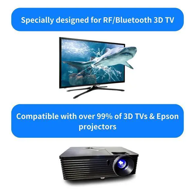 Alt view image 3 of 6 - ST08-BT 2X 3D Active Shutter Glasses Rechargeable for RF 3D TV, 3D Glasses for Sony, Panasonic, Epson 3D Projector, Samsung 3D TV, Compatible with TDG-BT500A TY-ER3D5MA TY-ER3D4MA TDG-BT400A