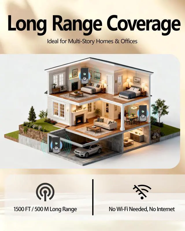Alt view image 3 of 6 - Intercoms Wireless for Home, Long Range Wireless Intercom System for Room to Room Communication, 2 Way Voice Intercom for Elderly, Seniors, and Kids