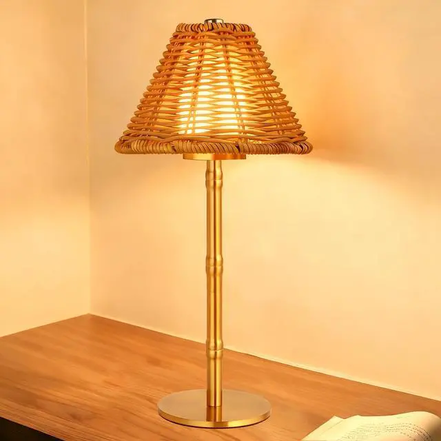 Main image of Mr.White Rechargeable Cordless Table Lamp with Wicker Shade, 5200mAh Battery Operated Portable Table Light with Touch Control, for Patio Restaurant Kitchen Dinner (Gold)