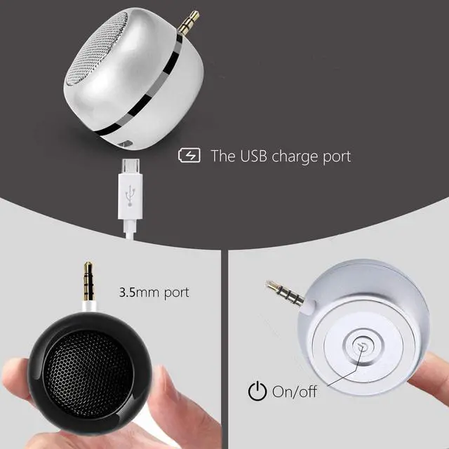 Alt view image 5 of 6 - Mini Speaker with 3.5mm Aux Input Jack, 3W Loud Portable Speaker for iPhone iPod iPad Cellphone Tablet Laptop, with USB Rechargeable Battery, Gift Choice for Kids, Silver