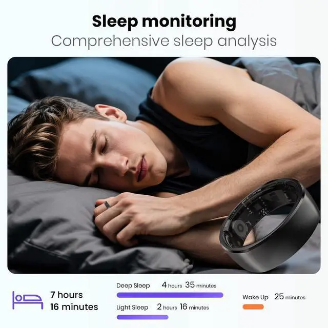 Alt view image 2 of 6 - Smart Ring for Men Women Health Tracker with Heart Rate, Blood Oxygen, Blood Pressure, Sleep Monitoring, Fitness Step Tracking, IP69 Waterproof Rings for iPhone and Android,Up to 7-Day Battery Size 13