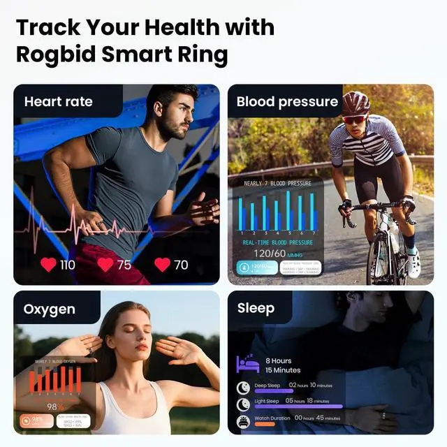 Alt view image 3 of 6 - Smart Ring for Men Women Health Tracker with Heart Rate, Blood Oxygen, Blood Pressure, Sleep Monitoring, Fitness Step Tracking, IP69 Waterproof Rings for iPhone and Android,Up to 7-Day Battery Size 13