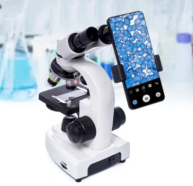 Alt view image 3 of 6 - 200X-5000X Binocular Compound Microscope for Adults & Students | Wide-field optics, 4 achromatic objectives, mechanical stage, coaxial focus and phone adapter for school, home and lab use