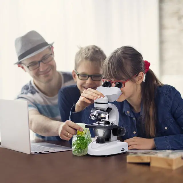 Alt view image 6 of 6 - 200X-5000X Binocular Compound Microscope for Adults & Students | Wide-field optics, 4 achromatic objectives, mechanical stage, coaxial focus and phone adapter for school, home and lab use