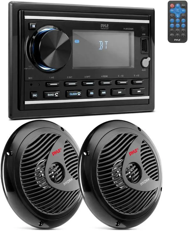 Main image of Boat Bluetooth Marine Stereo Receiver - Marine Head Unit Double DIN Stereo Receiver Power Amplifier & Speaker Kit - Hands-Free Calling, AM/FM/MP3/BT/USB/AUX - Remote, Speakers - PLMR2DNBK