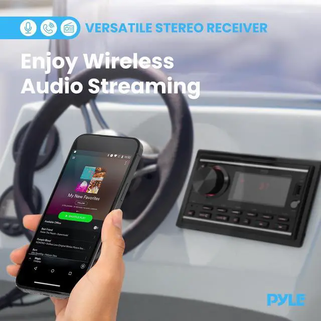 Alt view image 2 of 6 - Boat Bluetooth Marine Stereo Receiver - Marine Head Unit Double DIN Stereo Receiver Power Amplifier & Speaker Kit - Hands-Free Calling, AM/FM/MP3/BT/USB/AUX - Remote, Speakers - PLMR2DNBK