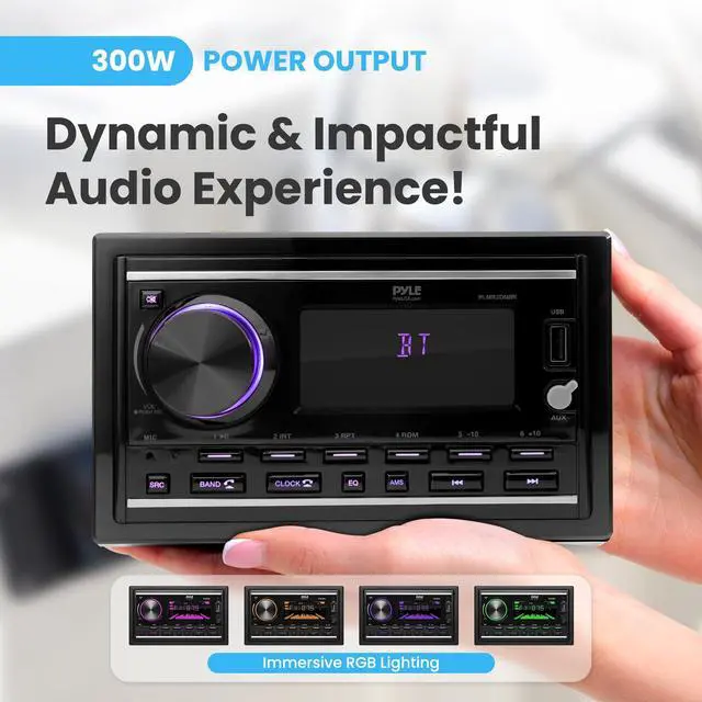Alt view image 3 of 6 - Boat Bluetooth Marine Stereo Receiver - Marine Head Unit Double DIN Stereo Receiver Power Amplifier & Speaker Kit - Hands-Free Calling, AM/FM/MP3/BT/USB/AUX - Remote, Speakers - PLMR2DNBK
