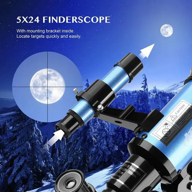 Alt view image 4 of 6 - 70/300 Portable Telescopes with Tabletop Tripod 2 Eyepieces for Kids and Astronomy Beginners with Finderscope and Smartphone Adapter Moon Filter 3X Barlow,Space,Gifts (150, x)