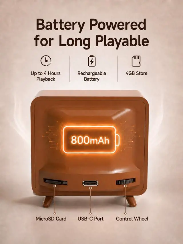 Alt view image 5 of 6 - Mini Retro Tiny TV, 2 Inch Screen HD Display Real Working TV, Portable Vintage Small Television Supports Custom Video Upload, Rechargeable Classics Miniature Television for Desk Decor Unique Gift