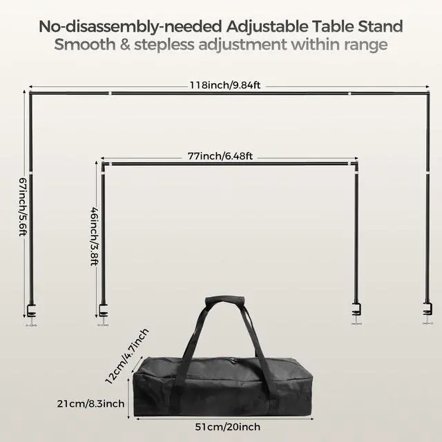 Alt view image 2 of 6 - Over Table Rod Stand,Adjustable Table Arch Stand with C-Clamps | 77"-118"W 46"-67"H Tabletop Banner Stand for Balloon/Flower/Backdrop Decorations&Party/Display/Birthday/Wedding/Festival