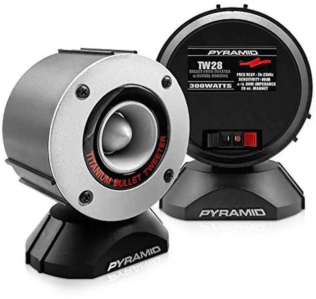 Main image of 300 Watt Marine Tweeter Speaker - 3.75 Aluminum Bullet Horn w/ 1 Titanium Dome Tweeter, 2k-25kHz Frequency Response, 4 Ohm Impedance, Heavy Duty 20 Oz. Magnet Structure -TW28 (Pair)