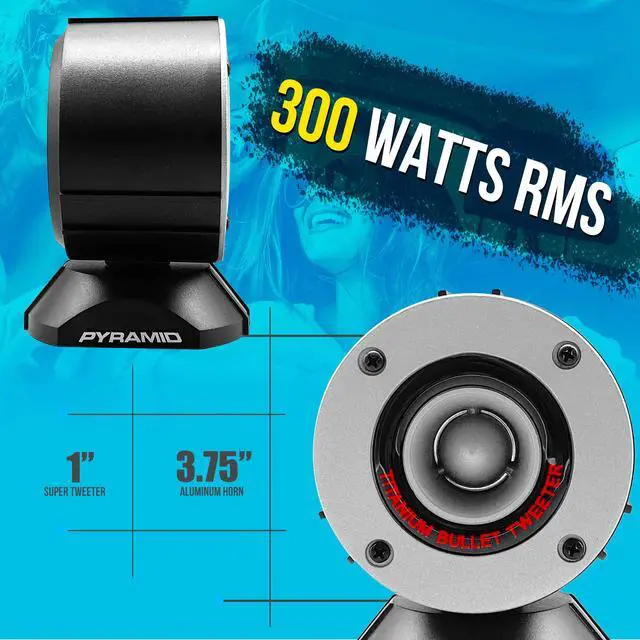 Alt view image 2 of 6 - 300 Watt Marine Tweeter Speaker - 3.75 Aluminum Bullet Horn w/ 1 Titanium Dome Tweeter, 2k-25kHz Frequency Response, 4 Ohm Impedance, Heavy Duty 20 Oz. Magnet Structure -TW28 (Pair)
