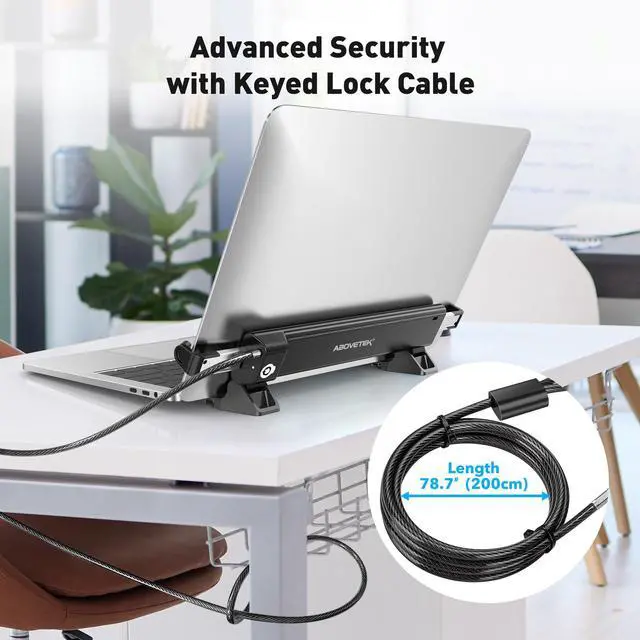 Alt view image 6 of 6 - MacBook & Surface Laptop Locking Station with Combo Lock Cable, Anti Theft Folding Security Laptop Desk Mount, Adjustable & Portable, Fits 12"-16" Laptops/Notebooks (Black)