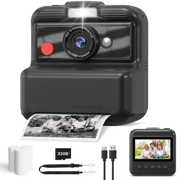 Main image of Kids Camera Instant Print, 48MP/2.5K UHD Kids Instant Print Camera, Christmas Birthday Gifts for Girls and Boys, 3.0" Screen with Print Paper & 32G Card, Toddler Toy for Age 3-14 (Black)