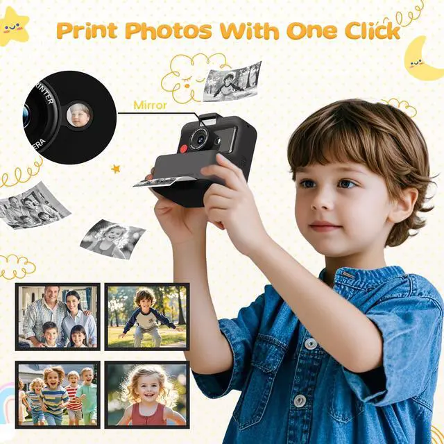 Alt view image 4 of 6 - Kids Camera Instant Print, 48MP/2.5K UHD Kids Instant Print Camera, Christmas Birthday Gifts for Girls and Boys, 3.0" Screen with Print Paper & 32G Card, Toddler Toy for Age 3-14 (Black)