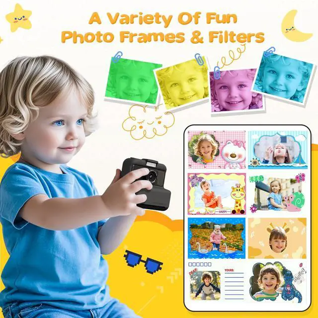 Alt view image 5 of 6 - Kids Camera Instant Print, 48MP/2.5K UHD Kids Instant Print Camera, Christmas Birthday Gifts for Girls and Boys, 3.0" Screen with Print Paper & 32G Card, Toddler Toy for Age 3-14 (Black)