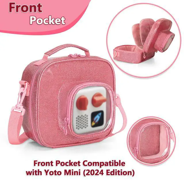 Alt view image 2 of 6 - Carry Case Compatible with Yoto Mini (2024 Edition), Pink, Bag Only | Travel Storage Bag for Audio Player with Adjustable Shoulder Strap for Player Cards and Accessories
