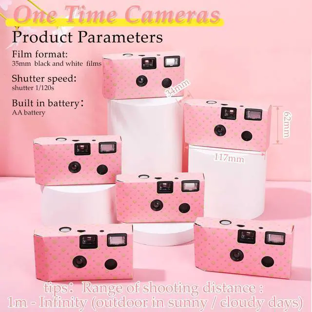 Alt view image 2 of 6 - 6 Pack Disposable Cameras - 35mm Single Use with Flash, Black & White Film for Weddings, Parties & Travel