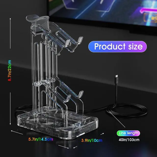 Alt view image 5 of 6 - Gaming Headphones Stand, RGB Headset Stand with 2 USB Charging Ports, Dual Controller Holder with Light Modes, Earphone Hanger Accessories for Desktop Gamer