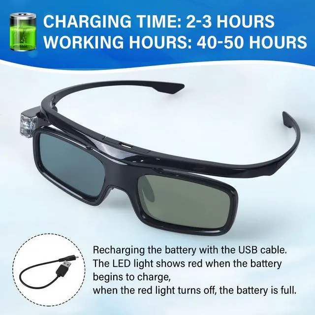 Alt view image 2 of 6 - 3D Glasses, Active Shutter Rechargeable Eyewear for 3D DLP-Link Projectors Cocar Toumei - Pack of 2