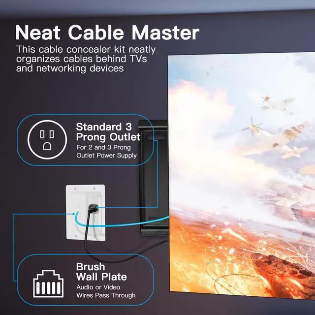 Alt view image 4 of 6 - Wall Cable Concealer Kit, White | Features in-wall Cable Management Kit for TV; Integrated Solution for Orderly Management of Cables in the Living Room