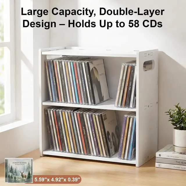 Alt view image 2 of 6 - Stackable Double-Layer CD Storage Rack, Holds 58 CD Cases | Stackable double-layer CD storage rack holds 58 CD cases, saves space, and makes a gift for music lovers and collectors