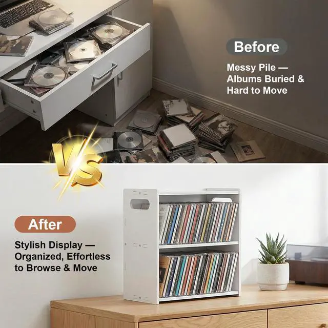 Alt view image 3 of 6 - Stackable Double-Layer CD Storage Rack, Holds 58 CD Cases | Stackable double-layer CD storage rack holds 58 CD cases, saves space, and makes a gift for music lovers and collectors