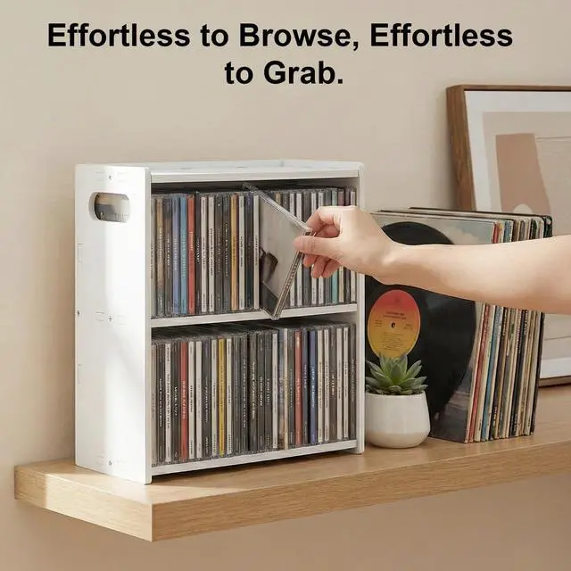 Alt view image 5 of 6 - Stackable Double-Layer CD Storage Rack, Holds 58 CD Cases | Stackable double-layer CD storage rack holds 58 CD cases, saves space, and makes a gift for music lovers and collectors