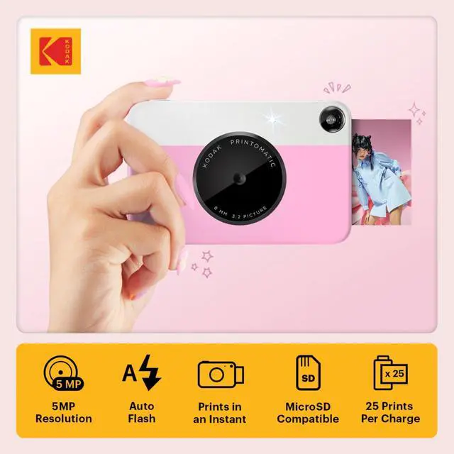 Alt view image 2 of 6 - Printomatic Instant Camera (Pink) All-in-Bundle + Zink Paper (20 Sheets) + Deluxe Case + Photo Album + 7 Unique Sticker Sets + Markers + Scissors + Border Stickers and So Much More