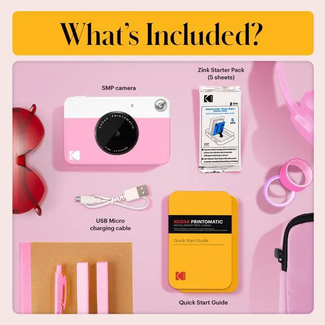 Alt view image 3 of 6 - Printomatic Instant Camera (Pink) All-in-Bundle + Zink Paper (20 Sheets) + Deluxe Case + Photo Album + 7 Unique Sticker Sets + Markers + Scissors + Border Stickers and So Much More