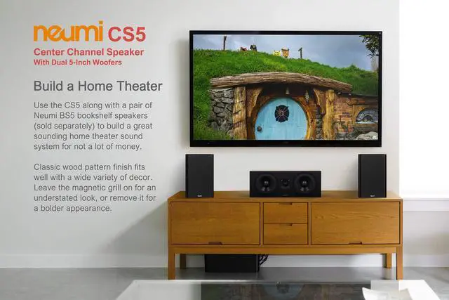 Alt view image 3 of 6 - NEUMI CS5 Center Channel Speaker, Dual 5-Inch Woofers, Dark Wood | 1-inch tweeter, passive design, matches BS5 bookshelf speakers for home theater