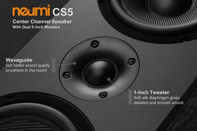 Alt view image 4 of 6 - NEUMI CS5 Center Channel Speaker, Dual 5-Inch Woofers, Dark Wood | 1-inch tweeter, passive design, matches BS5 bookshelf speakers for home theater
