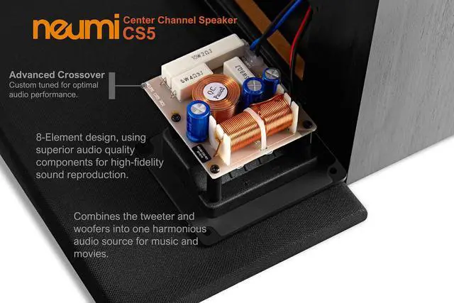 Alt view image 6 of 6 - NEUMI CS5 Center Channel Speaker, Dual 5-Inch Woofers, Dark Wood | 1-inch tweeter, passive design, matches BS5 bookshelf speakers for home theater