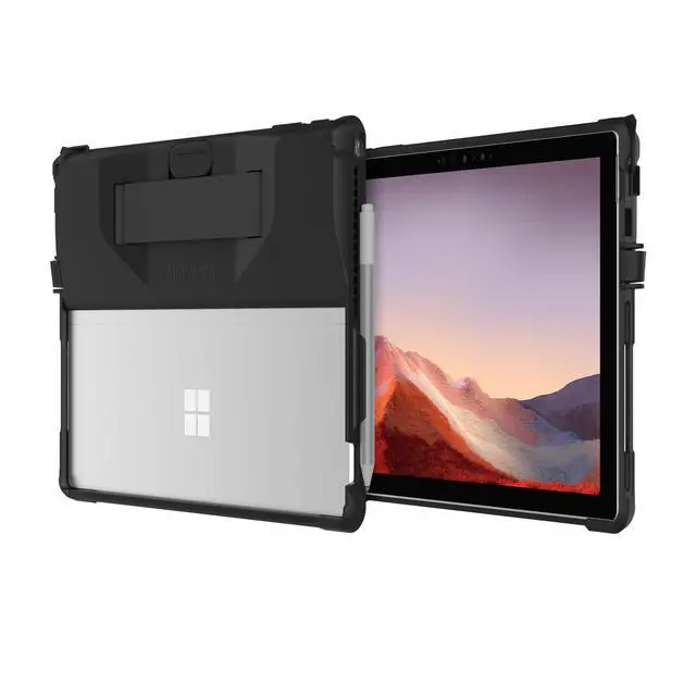 Alt view image 3 of 6 - Survivor Security Case with Smart Card Reader for Microsoft Surface Pro 7, 7+, 6, 5, 4 - Rugged, Shockproof Protection, Handstrap, Kickstand, Surface Pen Holder - Black