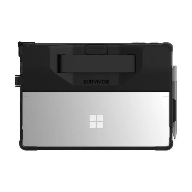 Alt view image 5 of 6 - Survivor Security Case with Smart Card Reader for Microsoft Surface Pro 7, 7+, 6, 5, 4 - Rugged, Shockproof Protection, Handstrap, Kickstand, Surface Pen Holder - Black