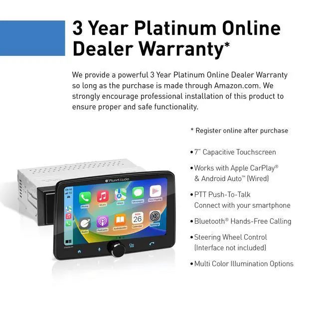 Alt view image 3 of 6 - P70CPA-PF Car Stereo - Apple CarPlay, Android Auto, Single Din, 7 Inch Touchscreen, Bluetooth, No CD DVD Player, AM/FM Radio Receiver, Multi Color Illumination