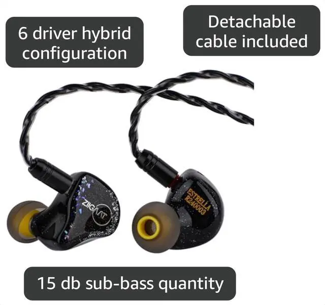 Alt view image 3 of 6 - ZiiGaat x Jay' s Audio Estrella 2DD x 4BA Hybrid in Ear Monitor | Wired Earbuds IEM, Gaming Earbuds, with 3-Way Crossover Tuning, 3D-printed Resin Shell for Audiophile Musician