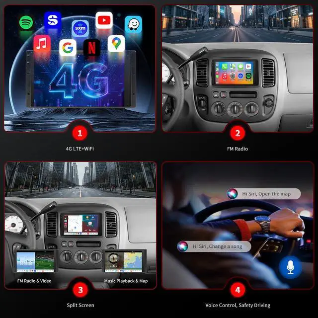 Alt view image 3 of 6 - for Ford Ranger 1995-2011,Escape 2000-2007 Radio Upgrade,4G Network 8core CPU Stereo System,QLED Touch Screen,Carplay and Android Auto,Free Backup Camera