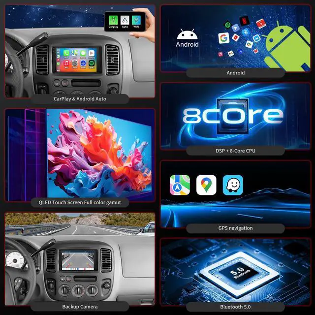 Alt view image 4 of 6 - for Ford Ranger 1995-2011,Escape 2000-2007 Radio Upgrade,4G Network 8core CPU Stereo System,QLED Touch Screen,Carplay and Android Auto,Free Backup Camera