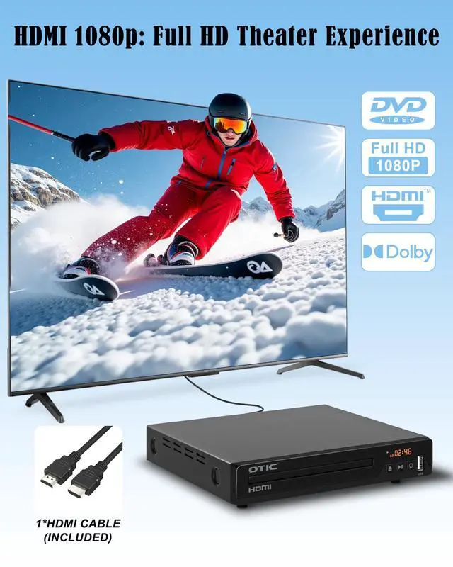 Alt view image 2 of 6 - All Region HDMI DVD Player for TV, Multi Formats & Metal Housing, Compact CD Player with USB Port/Dolby Digital Sound for Smart TV, Elderly, Home Stereo System, Included HDMI Cable & Remote