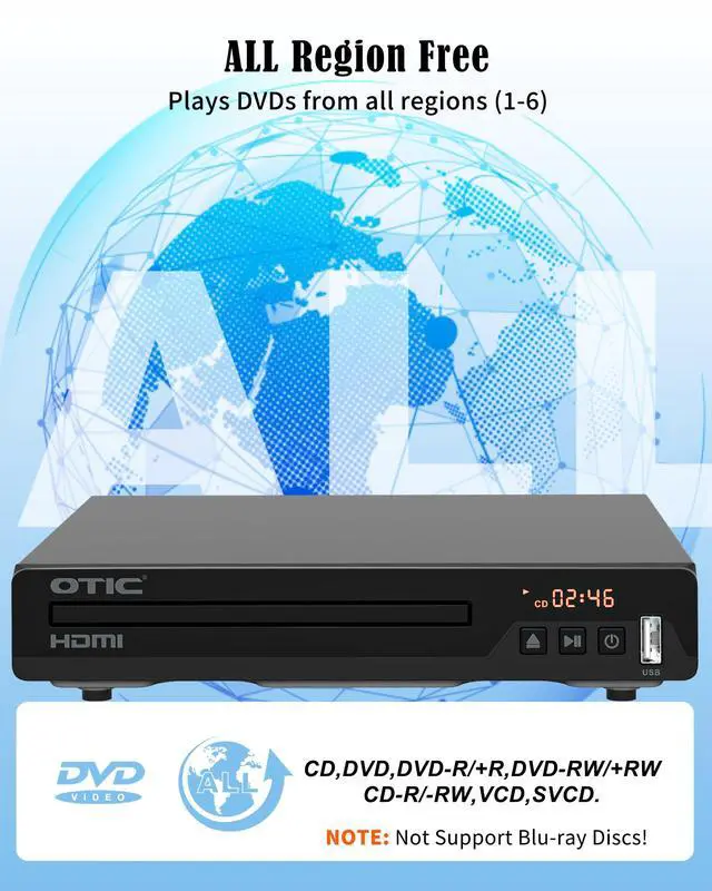 Alt view image 3 of 6 - All Region HDMI DVD Player for TV, Multi Formats & Metal Housing, Compact CD Player with USB Port/Dolby Digital Sound for Smart TV, Elderly, Home Stereo System, Included HDMI Cable & Remote