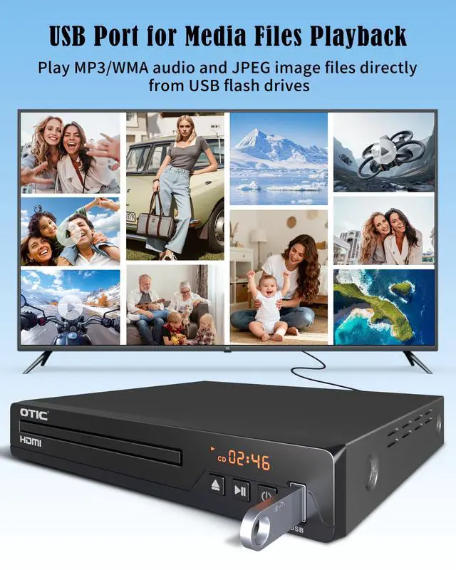 Alt view image 5 of 6 - All Region HDMI DVD Player for TV, Multi Formats & Metal Housing, Compact CD Player with USB Port/Dolby Digital Sound for Smart TV, Elderly, Home Stereo System, Included HDMI Cable & Remote
