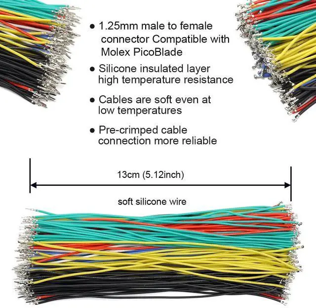 Alt view image 5 of 6 - 1.25mm Male and Female Connectors Socket and Plug with Pre-Crimped Cables Compatible with JST Molex PicoBlade 1.25 for Pixhawk Silicone 13cm Wire (Male and Female)