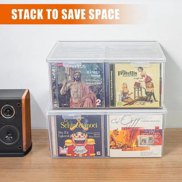 Alt view image 3 of 6 - CD Storage Box, Stackable Clear Plastic CD Organizer