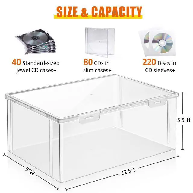 Alt view image 5 of 6 - CD Storage Box, Stackable Clear Plastic CD Organizer