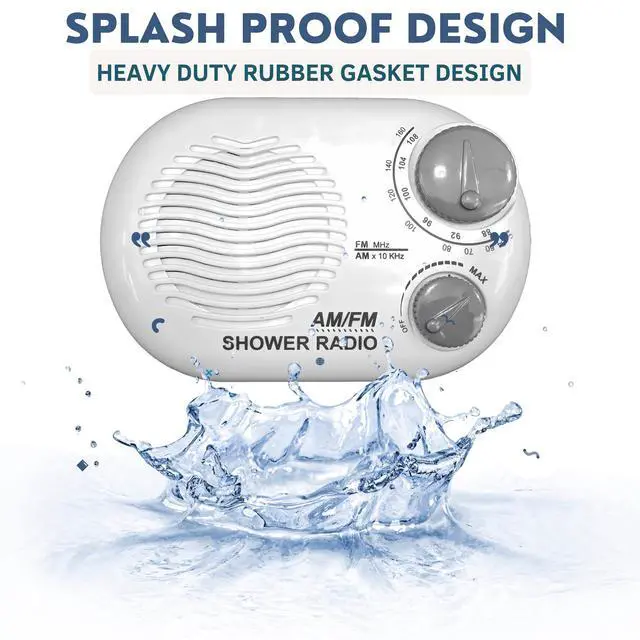 Alt view image 4 of 5 - Shower Radio - Includes Carrying or Hanging Strap. Portable Design Perfect for Bathroom, Kitchen, and Outdoor. Built in Speaker, Battery Operated Radio