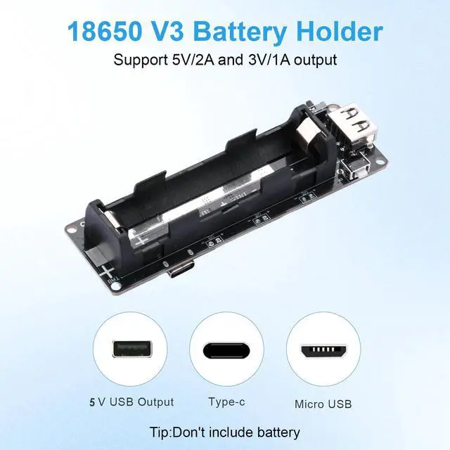 Alt view image 3 of 6 - 2Pcs 18650 Battery Holder Li-ion Battery with Single Compartment, 18650 Battery Bank & Battery Backup, Support USB 5V/2A 3V/1A Battery Shield Charging Module with USB to MicroUSB Charging Cable