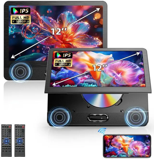 Main image of 12" Car DVD Player Dual Screen Support Wireless Screen Mirroring | IPS Screen, HDMI Input for Games, AV in/Out and Resume Playback Memory,Dual Power Supply, Supports AirPlay and Miracast